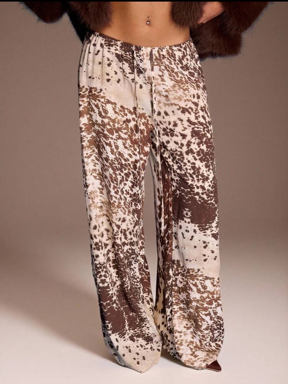 Wide-Leg Printed Lounge Pants - Brown & Cream